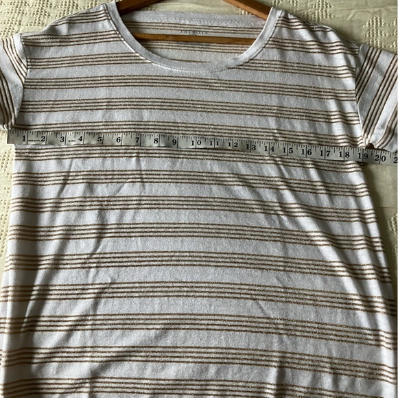 TALBOTS White & Metallic Gold Striped Cotton Blend Tee Size MP - Picture 7 of 9